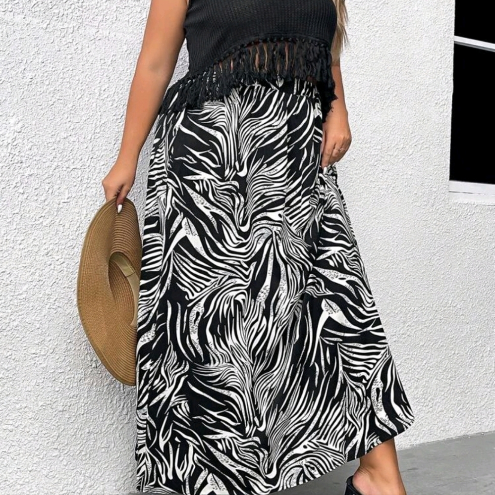 SHEIN 2XL Fringe Hem Tank Top & Zebra Print Skirt - Picture 6 of 17